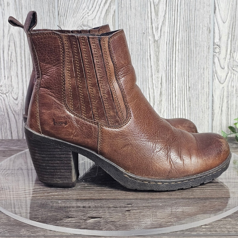 BOC Born Concept Brown Leather Chelsea Ankle Boots Block Heel Women's Size 8 - Picture 3 of 9